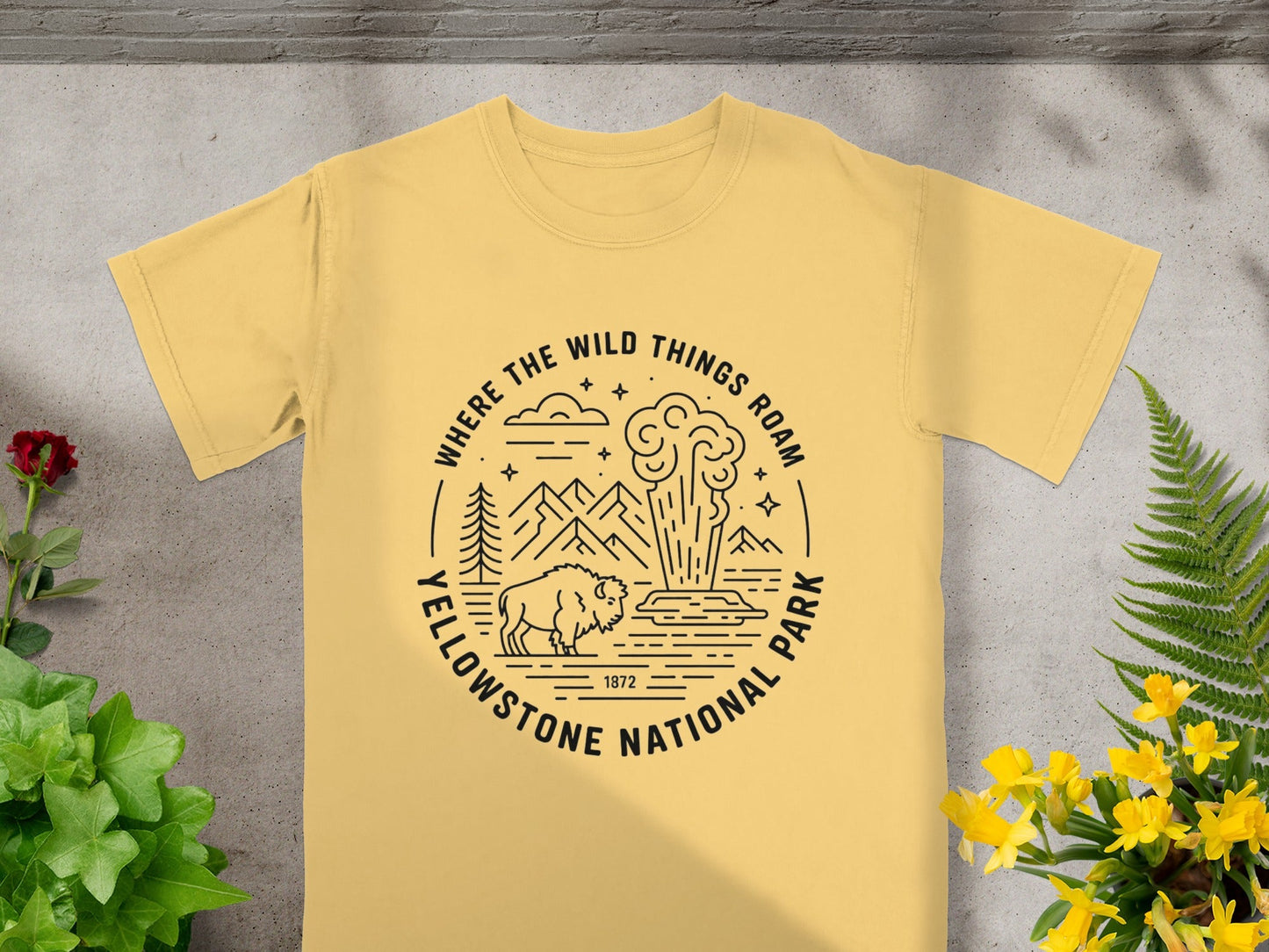 "Where The Wild Things Roam" Yellowstone National Park T-Shirt - S - Sloth & Duck