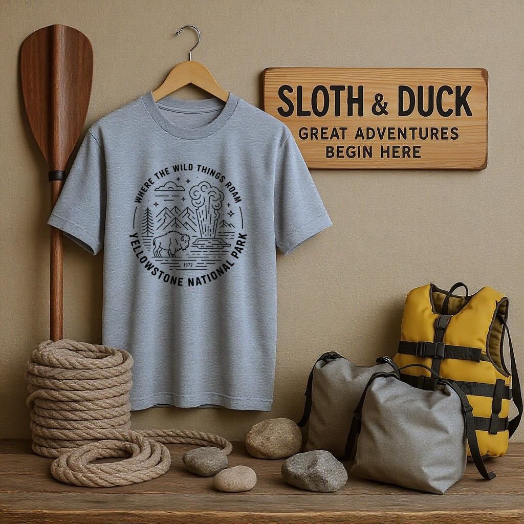 "Where The Wild Things Roam" Yellowstone National Park T-Shirt - S - Sloth & Duck