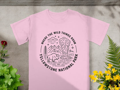 "Where The Wild Things Roam" Yellowstone National Park T-Shirt - S - Sloth & Duck