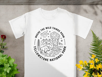 "Where The Wild Things Roam" Yellowstone National Park T-Shirt - S - Sloth & Duck