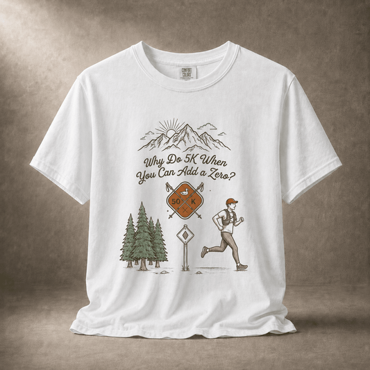 Why Do 5K When You Can Add a Zero 50K Men's Trail T-Shirt -White - Sloth & Duck