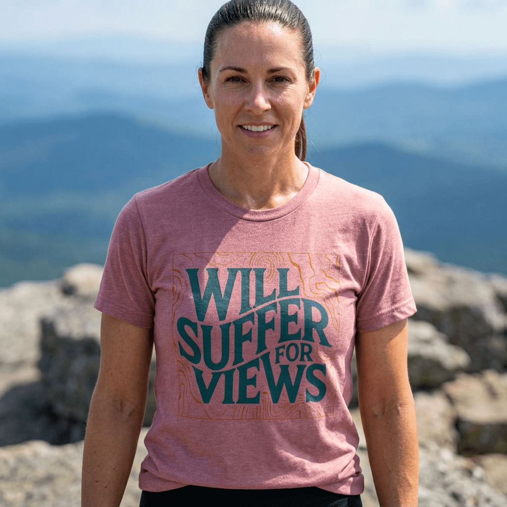 Will Suffer for Views Hiking T-Shirt, Mountain Graphic Tee -S - Sloth & Duck
