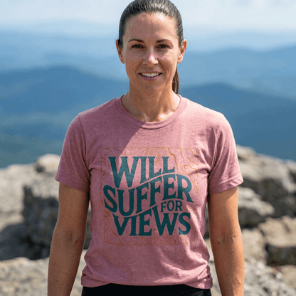 Will Suffer for Views Hiking T-Shirt, Mountain Graphic Tee -S - Sloth & Duck
