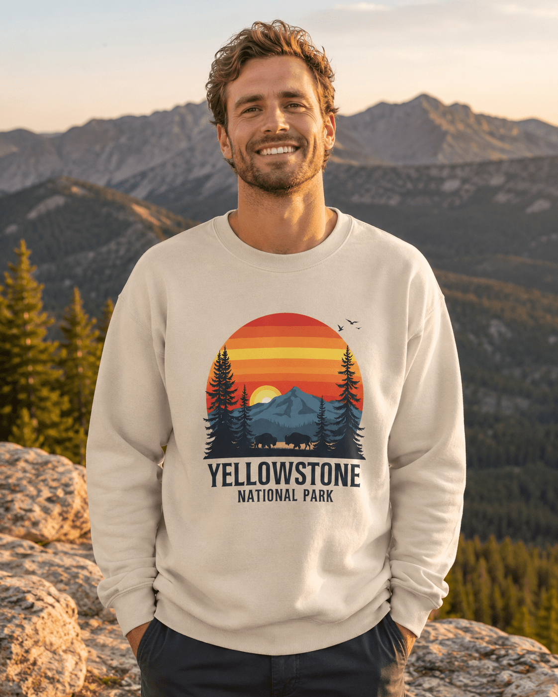 Yellowstone National Park Crewneck Sweatshirt -Ash - Sloth & Duck