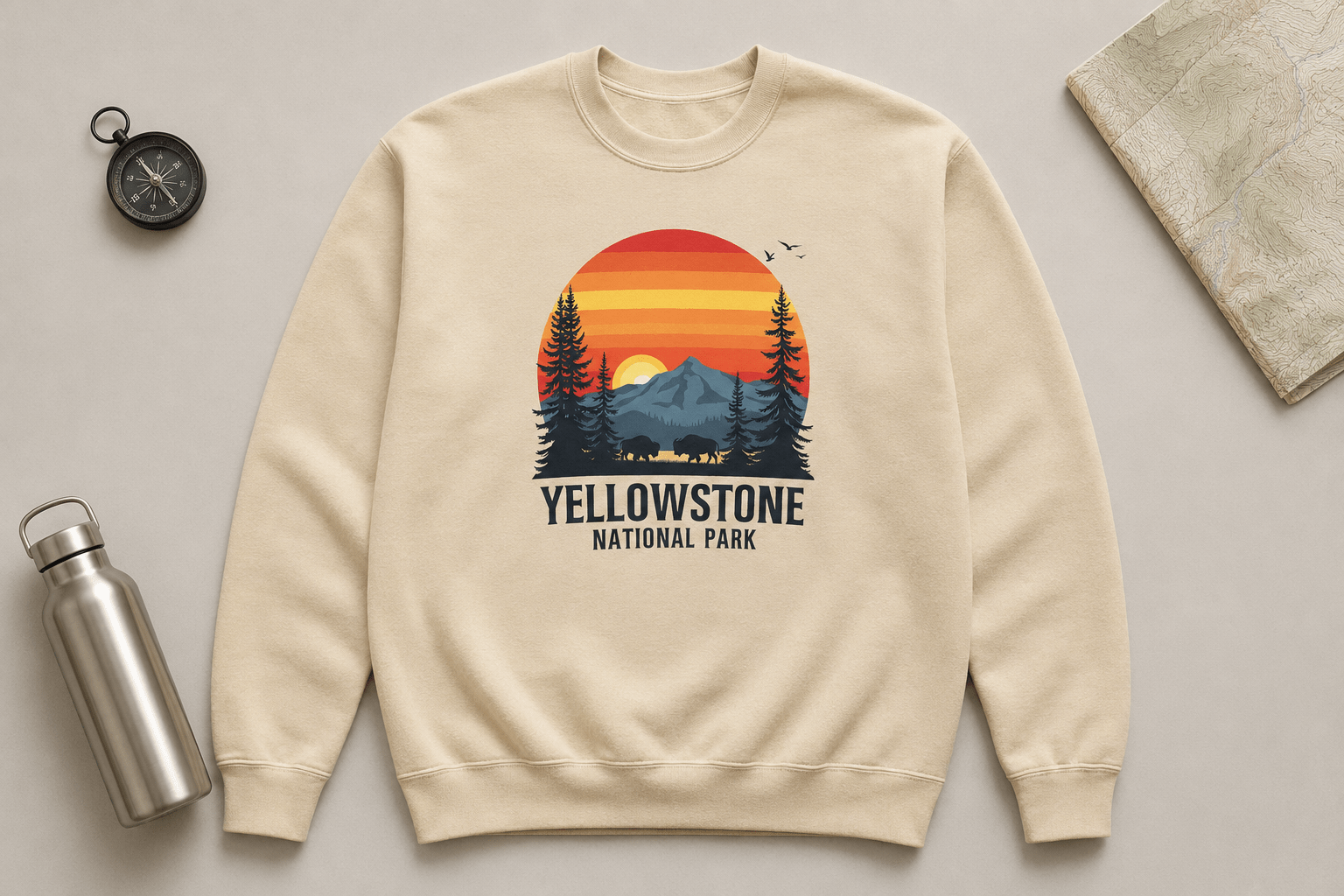 Yellowstone National Park Crewneck Sweatshirt -Ash - Sloth & Duck