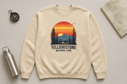 Yellowstone National Park Crewneck Sweatshirt -Ash - Sloth & Duck