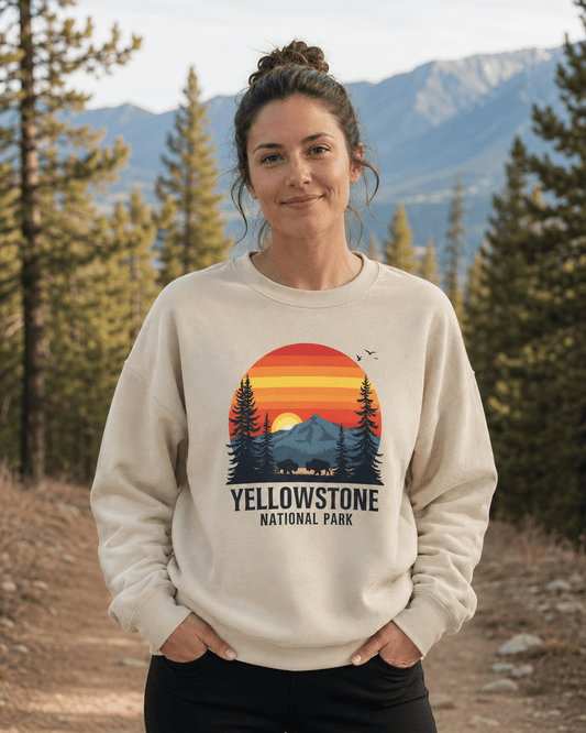 Yellowstone National Park Crewneck Sweatshirt -Ash - Sloth & Duck