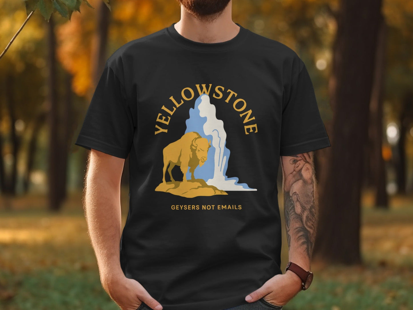 Yellowstone National Park Geysers Not Emails Graphic Tee - S - Sloth & Duck