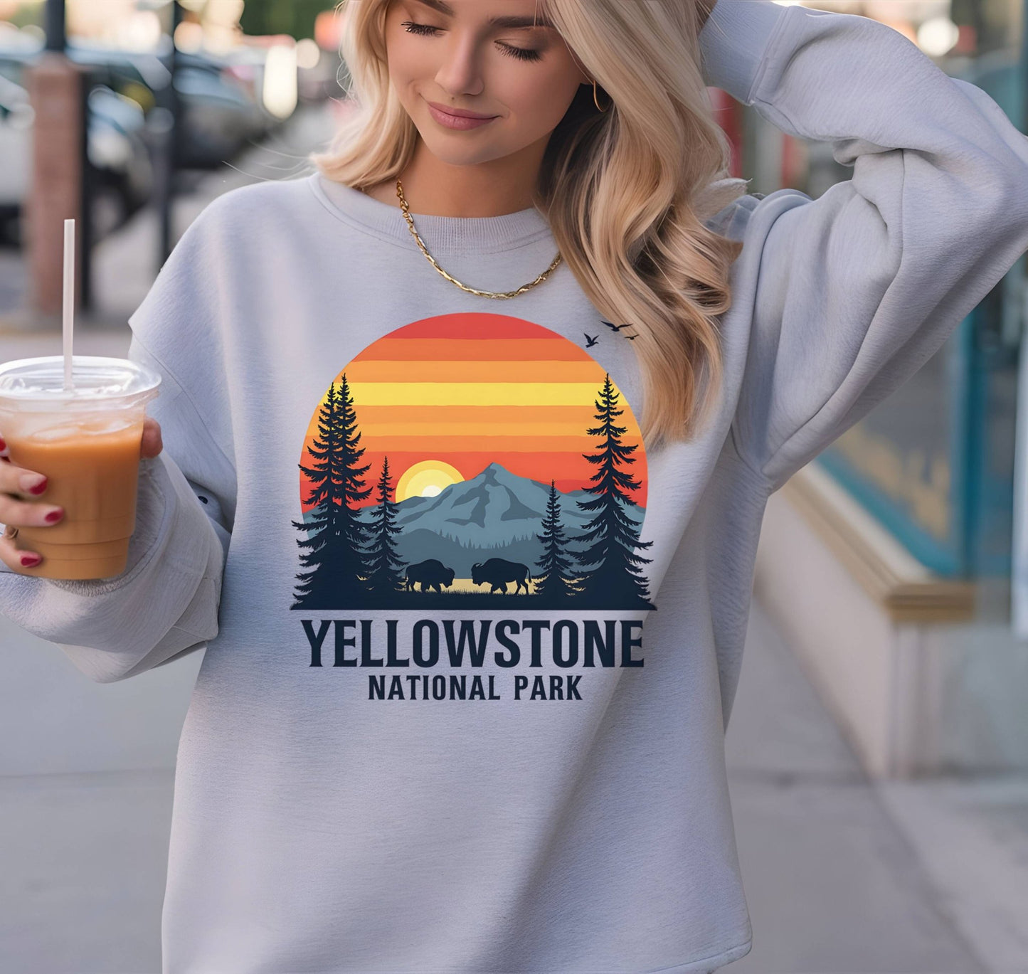"Yellowstone National Park" Crewneck Sweatshirt - Ash - Sloth & Duck