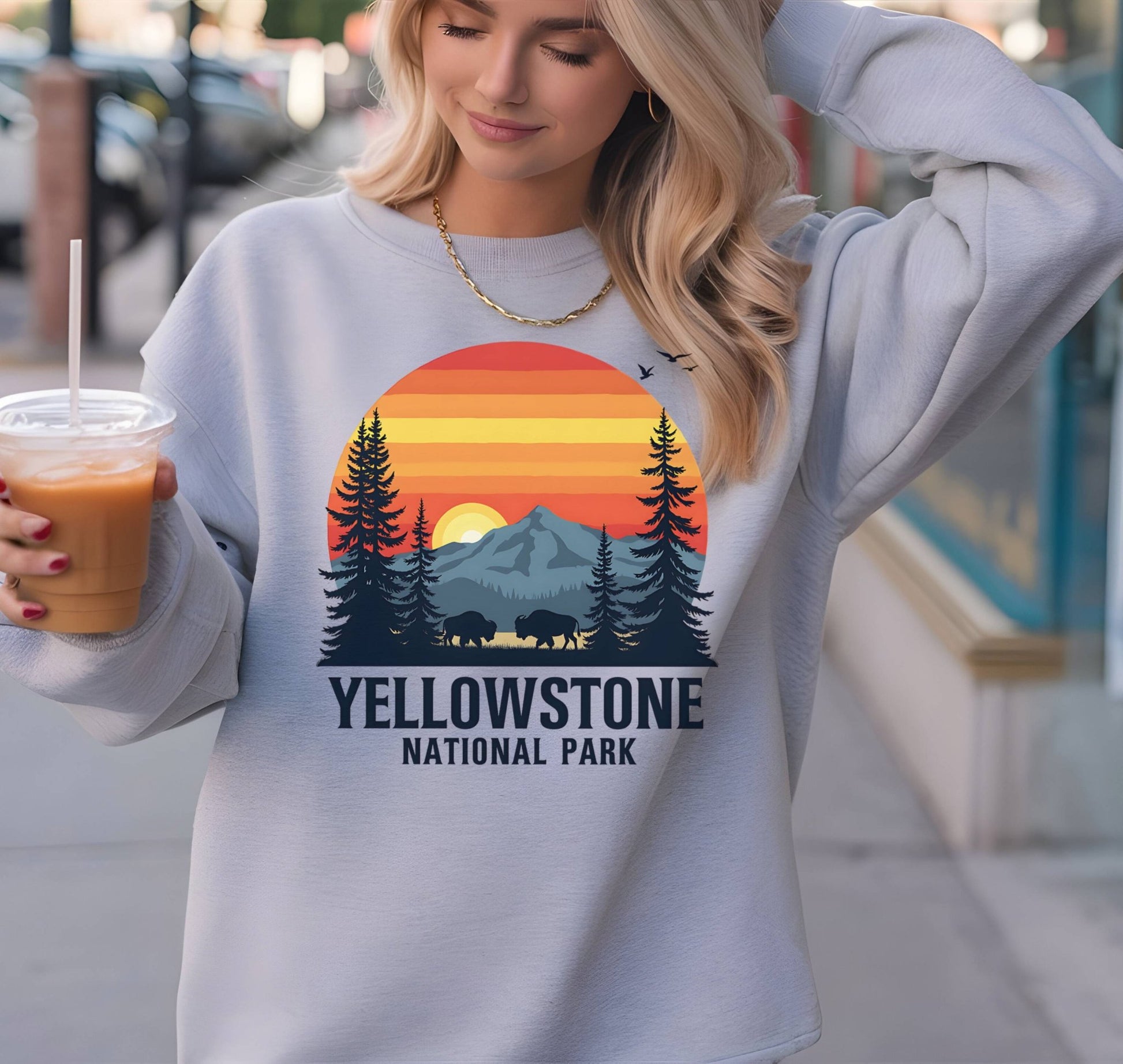 "Yellowstone National Park" Crewneck Sweatshirt - Ash - Sloth & Duck